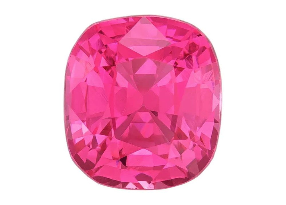Hot pink gemstone on white background.