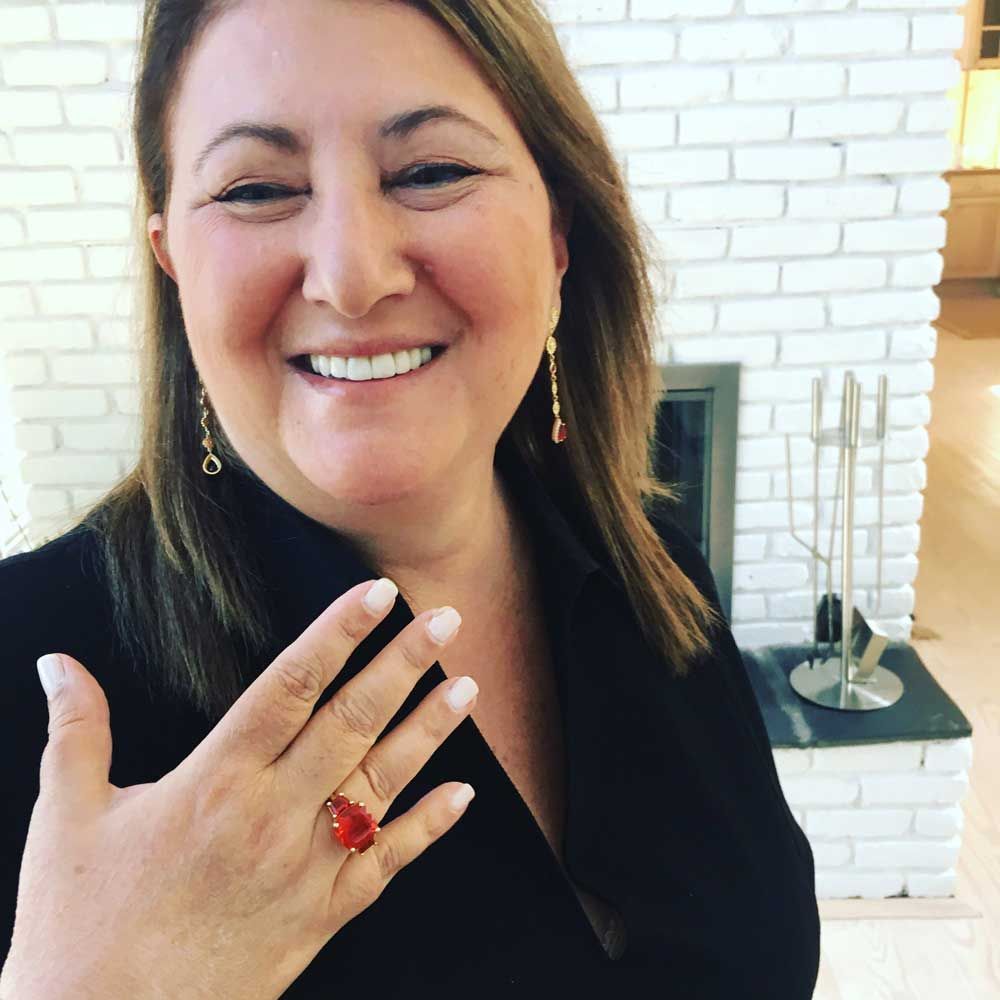 Happy Custom Client Celebrating her Fire Opal Ring